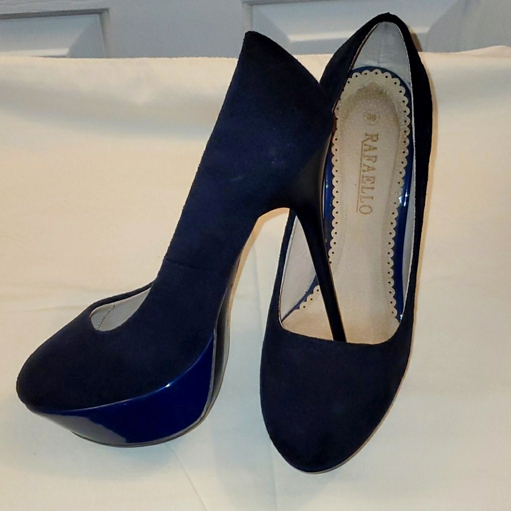 Raffaello Navy Suede & Patent Platform Stilettos